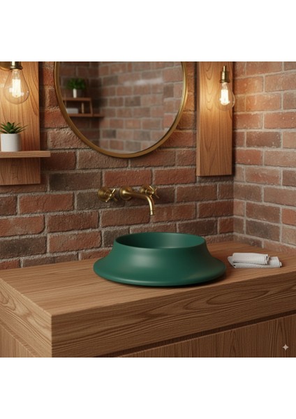 Pearl Volcano Matt Leaf Green Solid Lavabo