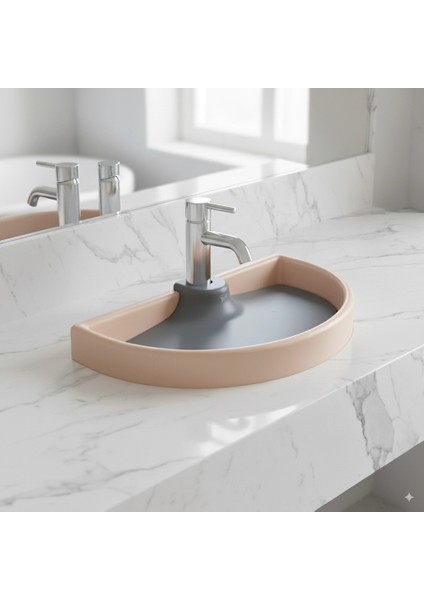 Pearl Unique Mat Pink -Mat Gray Solid Lavabo