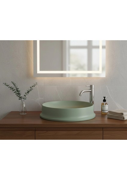 Pearl Bead Matt Olive Green Solid Lavabo