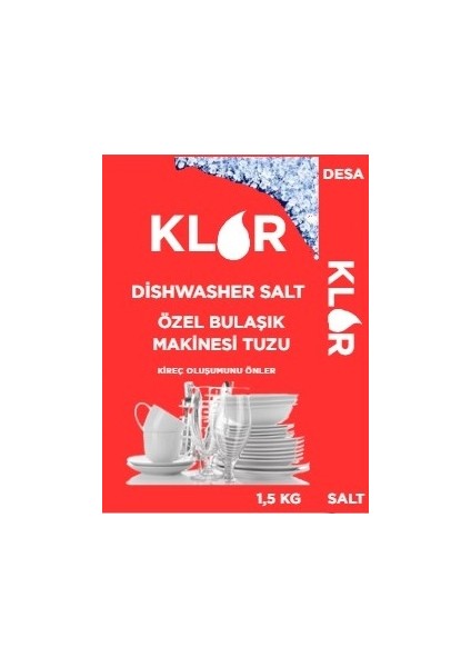 Klor Bulaşık Makinesi Tuzu 1,5 kg - Kireç Önleyici, Güçlü Temizlik ve Kokusu Olmayan Özel Formül