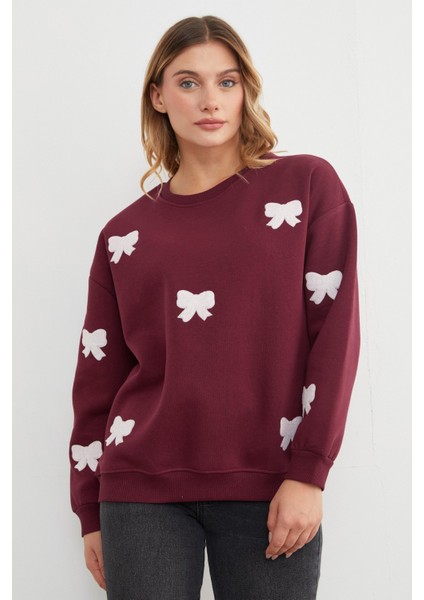 3 Iplik Fiyonk Nakışlı Oversize Sweatshirt