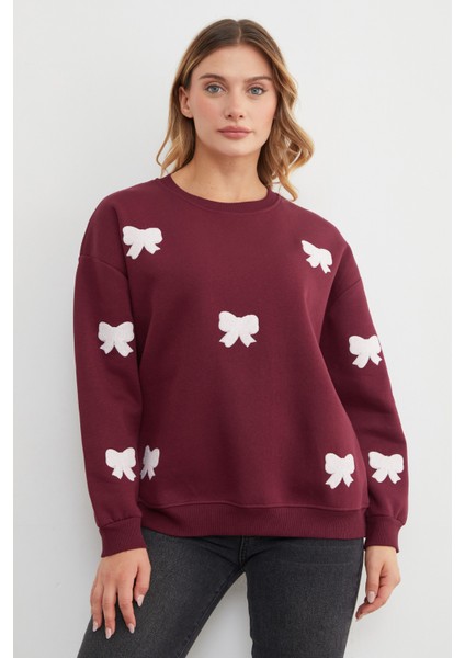 3 Iplik Fiyonk Nakışlı Oversize Sweatshirt modelleri