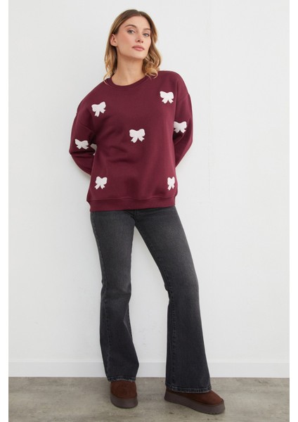 3 Iplik Fiyonk Nakışlı Oversize Sweatshirt fırsatları