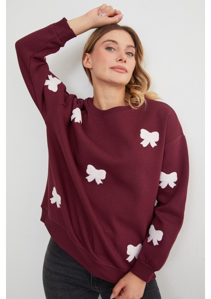 3 Iplik Fiyonk Nakışlı Oversize Sweatshirt