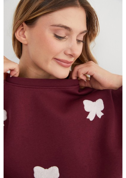 3 Iplik Fiyonk Nakışlı Oversize Sweatshirt
