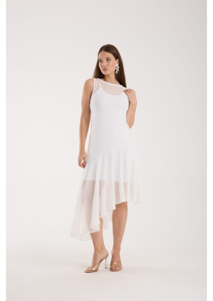 Eteği Volanlı Uzun Elbise