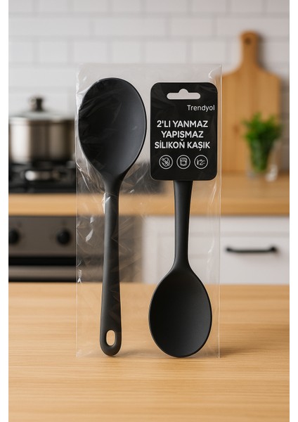 🖤 2’li Siyah Servis Kaşığı Seti – Isıya Dayanıklı, Ergonomik ve Şık Tasarım