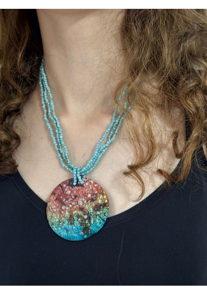 Turkuaz Boncuklu Sedef Uçlu Kadın Kolye 22 cm fiyatları