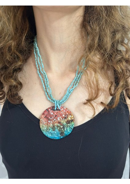Turkuaz Boncuklu Sedef Uçlu Kadın Kolye 22 cm modelleri