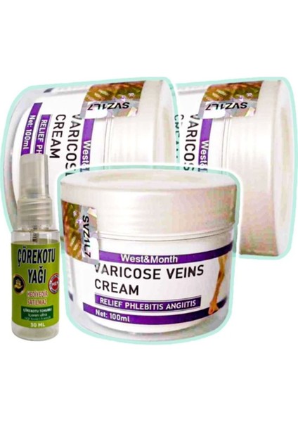 West & Month Varicose Veins Bakım Kremi 100 ml x 3 Adet + Çörek Otu Yağı 30 ml