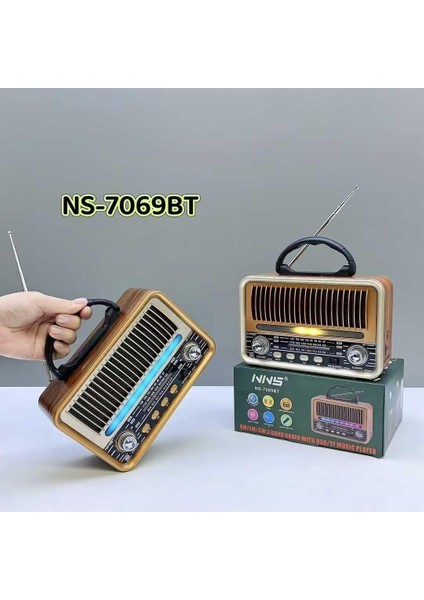 NS-7069 Orta Boy Retro, Nostaljik, Ahşap Tasarım Bluetooth Hoparlörlü, Şarjlı, Taşınabilir Fm/am Destekli Radyo