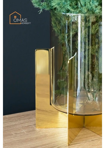 Premium Gold Metal Ayaklı Gold Renkli Cam Vazo,dekoratif Metal Ayaklı Gold Cam Vazo,saksı
