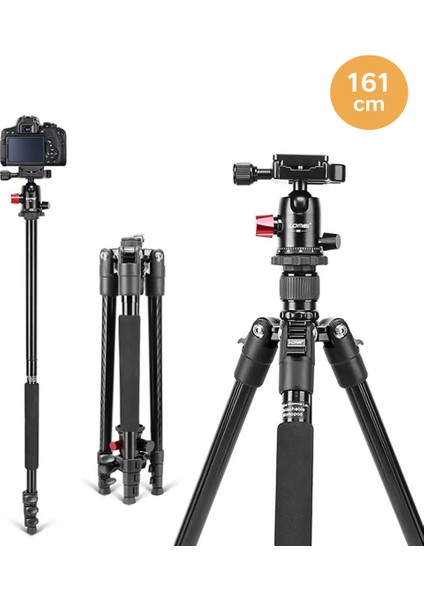 M6 Profesyonel Alüminyum Alaşım Taşıma Çantası Hediyeli 161 CM Dslr Tripod 12KG Taşıma Kapasiteli