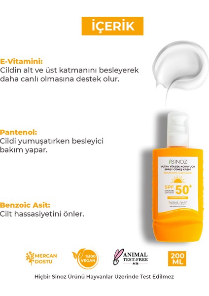 SPF 50+ Ultra Yüksek Koruyucu Vücut Güneş Kremi Sprey 200 ML Nemlendirici Hassas Bakım modelleri
