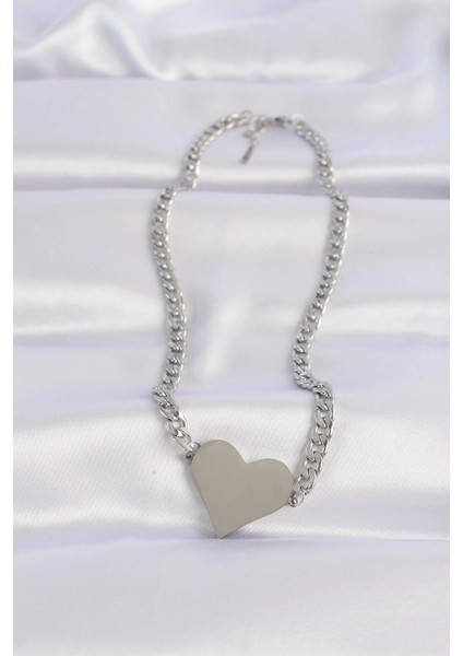 316L Çelik Zincir Gümüş Renk Düz Plaka Kalp Kolye fiyatları