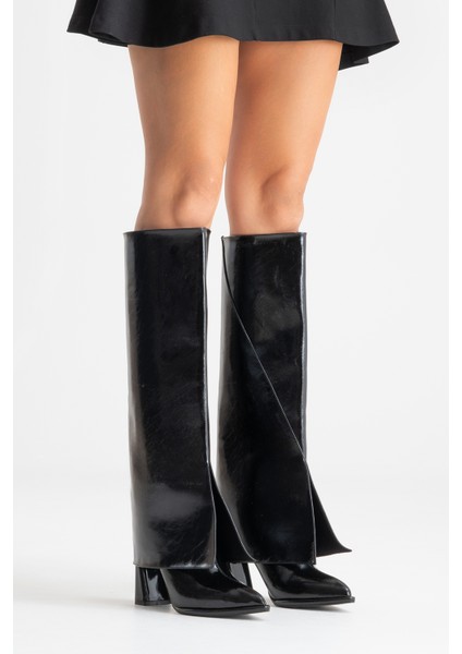 Aja Siyah Kadın Kalın Topuklu Çizme Olabilen Bot