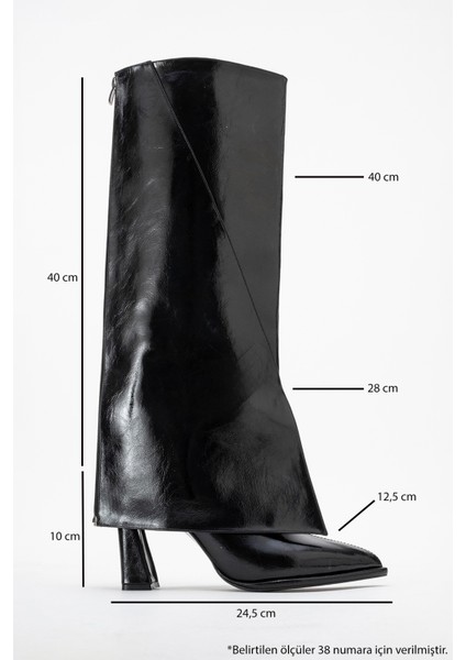 Aja Siyah Kadın Kalın Topuklu Çizme Olabilen Bot