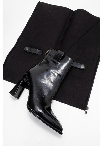 Aja Siyah Kadın Kalın Topuklu Çizme Olabilen Bot