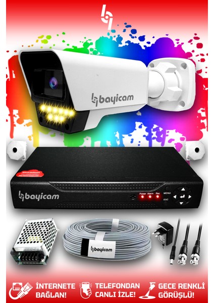 1 Kameralı Süper 1 Dış Kamera Set HDD'siz 5 MP 2K Net Renkli Gece Görüşlü Güvenlik Kamerası Sistemi