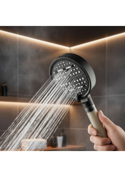 6 Fonksiyonlu Filtreli Duş Başlığı + 3 Adet Yedek Filtre – Yüksek Basınçlı Su Tasarruflu Banyo Başlığı