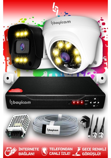 2 Kameralı Ultra 1 İç Kamera Set HDD'siz 5 MP 2K Net Renkli Gece Görüşlü Güvenlik Kamerası Sistemi indirimleri