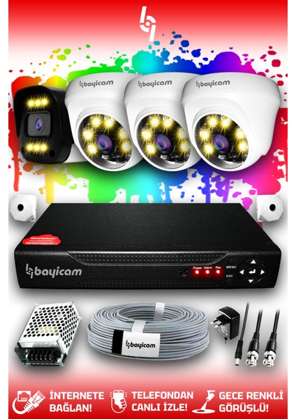 4 Kameralı Ultra 3 İç Kamera Set HDD'siz 5 MP 2K Net Renkli Gece Görüşlü Güvenlik Kamerası Sistemi