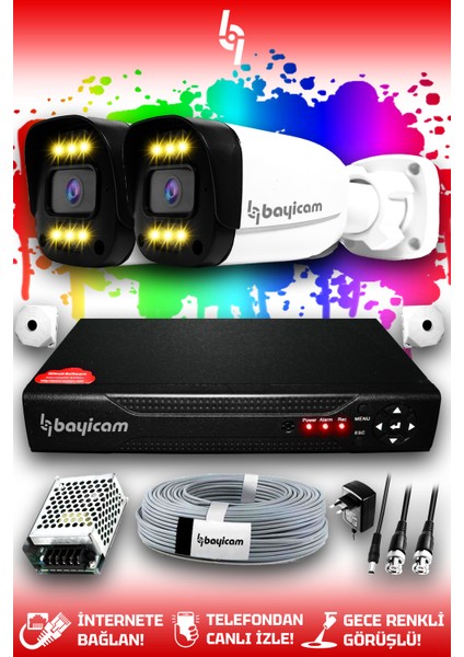 2 Kameralı Ultra 2 Dış Kamera Set HDD'siz 5 MP 2K Net Renkli Gece Görüşlü Güvenlik Kamerası Sistemi fırsatları