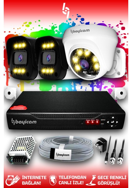 3 Kameralı Ultra 1 İç Kamera Set HDD'siz 5 MP 2K Net Renkli Gece Görüşlü Güvenlik Kamerası Sistemi indirimleri