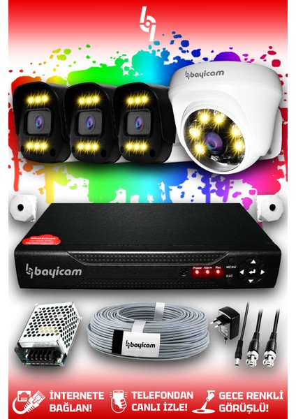 4 Kameralı Ultra 1 İç Kamera Set HDD'siz 5 MP 2K Net Renkli Gece Görüşlü Güvenlik Kamerası Sistemi