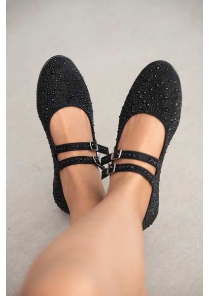 Tenny Çift Toka Taşlı Kadın Babet-Siyah