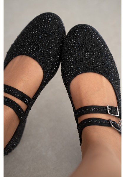 Tenny Çift Toka Taşlı Kadın Babet-Siyah modelleri