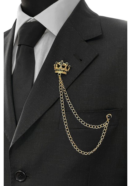 Gold Kral Tacı Ceket & Damatlık & Blazer Zincirli Yaka Aksesuarı fiyatları