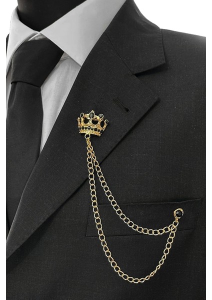 Gold Kral Tacı Ceket & Damatlık & Blazer Zincirli Yaka Aksesuarı modelleri