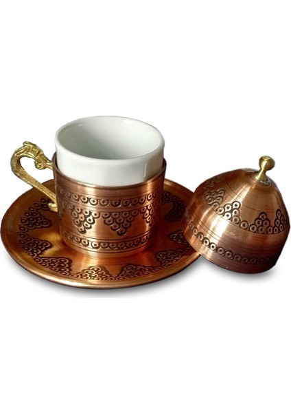 6 Kişilik Bakır Kahve Fincanı Üzüm Işlemeli Kadife Kutulu fiyatları
