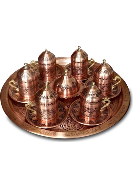 6 Kişilik Bakır Kahve Fincanı Üzüm Işlemeli Kadife Kutulu modelleri