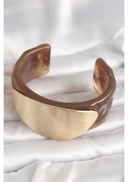 Kahverengi Mermer Desen Akrilik Plastik Gold Oval Plaka Model Vintage Kadın Bilezik fiyatları