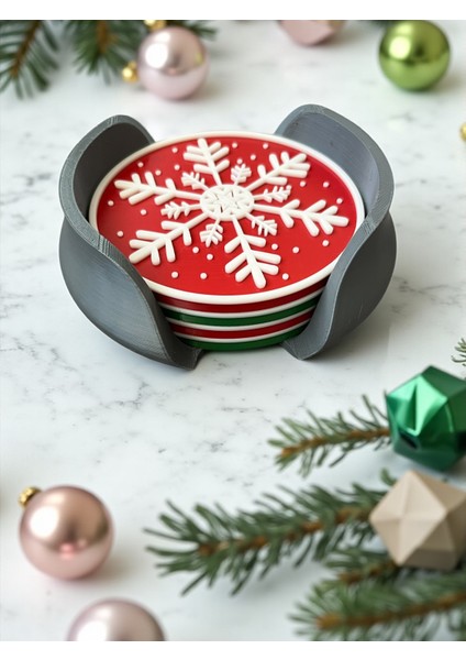 Kar Tanesi Desenli Yılbaşı Bardak Altlığı Seti – Şık ve Koruyucu 5' Li Set