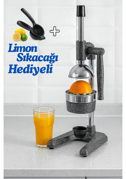 Hediyeli Limon Sıkacağı ve Pressfit Sanayi Tipi Kollu Katı Meyve Presi Narenciye Sıkacağı