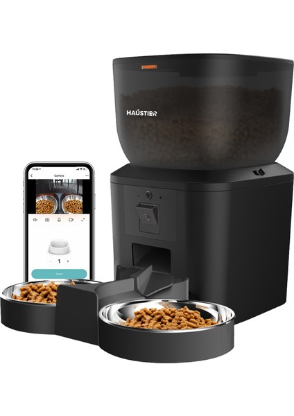 QQ029-DUAL Kameralı 1080P Gece Görüş, Akıllı Kedi Köpek Mama Kabı, 2.4ghz/5ghz, 4lt, Metal Kase