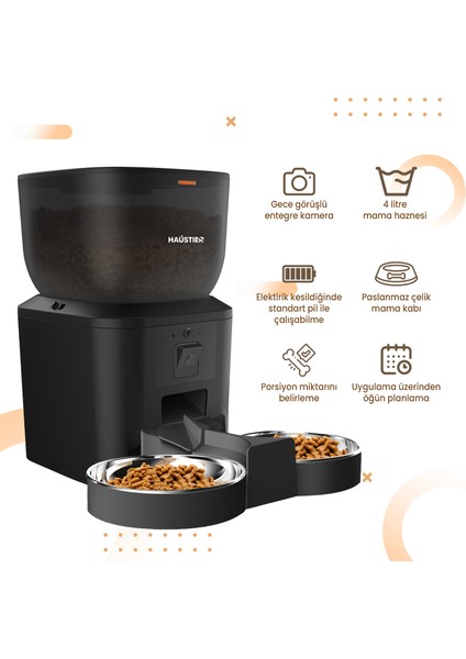 QQ029-DUAL Kameralı 1080P Gece Görüş, Akıllı Kedi Köpek Mama Kabı, 2.4ghz/5ghz, 4lt, Metal Kase fiyatları