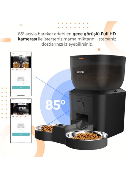 QQ029-DUAL Kameralı 1080P Gece Görüş, Akıllı Kedi Köpek Mama Kabı, 2.4ghz/5ghz, 4lt, Metal Kase