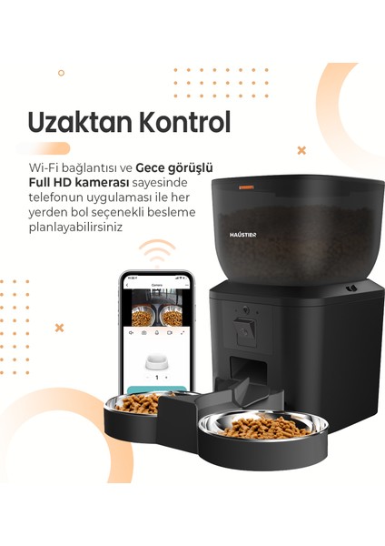 QQ029-DUAL Kameralı 1080P Gece Görüş, Akıllı Kedi Köpek Mama Kabı, 2.4ghz/5ghz, 4lt, Metal Kase