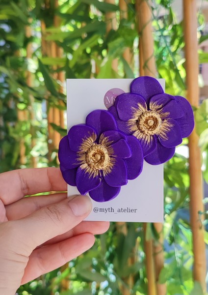 El Yapımı Büyük Mor Lilyum Çiçek Küpe - Şık ve Sade modelleri