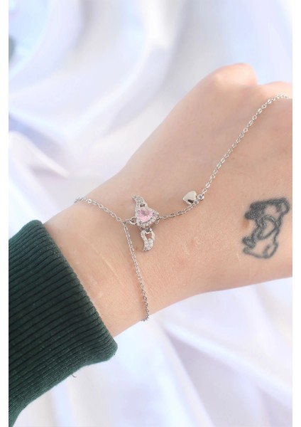 316L Çelik Gümüş Renk Pembe Zirkon Taşlı Kanatlı Kalp Model Şahmeran indirimleri