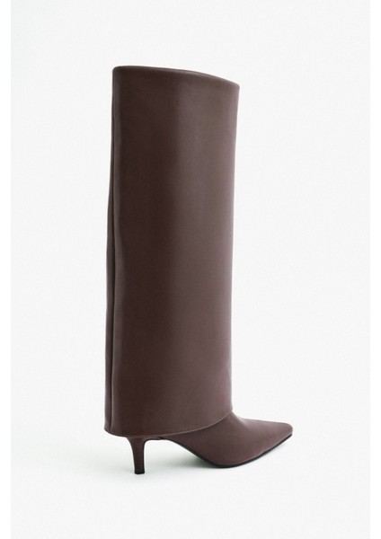 Çizme 2311 - Sivri Burun Tozluk Detaylı Acı Kahve Kadın Çizme