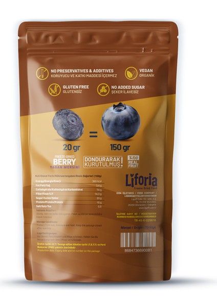 Freeze Dried Tane Yaban Mersini- Dondurularak Kurutulmuş Meyve-Freeze Dry Kuru MEYVE 20GR fiyatları