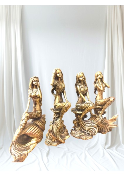 Polyester Denizkızı Biblo (Dört Adet Bir Set)Gold Çok Şık Bir Miteolojik Hediyelik fırsatları