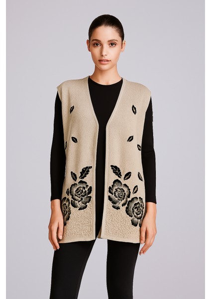 Kadın Triko Gül Desenli Yelek Anne Yelek fiyatları