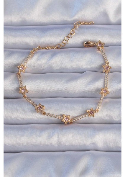 Vip Seri Pirinç Altın Renk Zirkon Taşlı Yıldız Model Bileklik