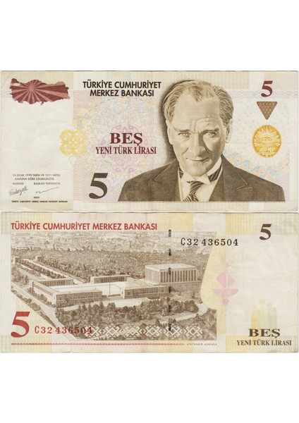 8. Emisyon 5 Ytl C32 Yeni Türk Lirası. Çok Temiz+